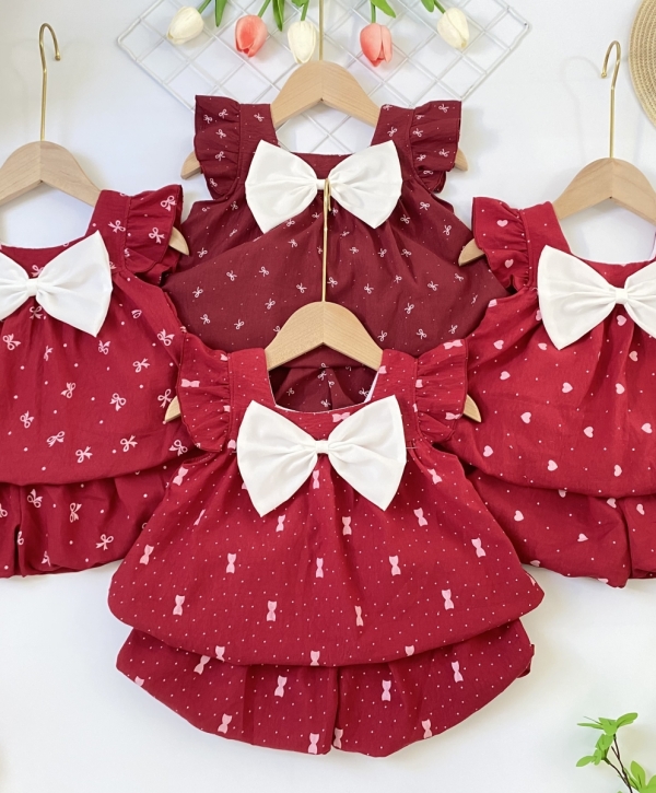 Bộ bí cotton hàn đỏ bé gái 1-12 